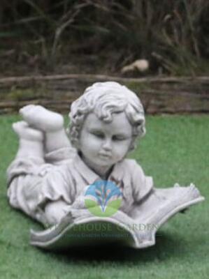 Boy laying down reading